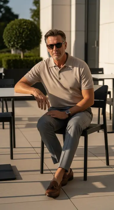 Casual Knit Polo with Slacks