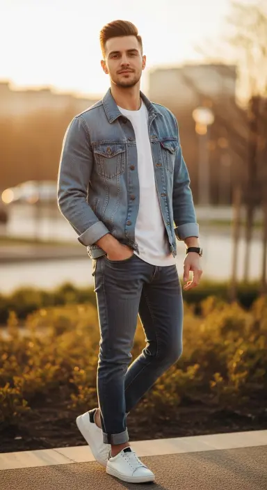 Denim Jacket with Light Wash Jeans