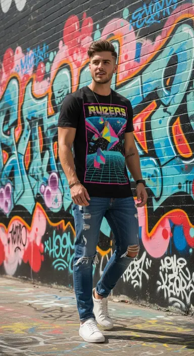 Graphic Tee with Ripped Jeans