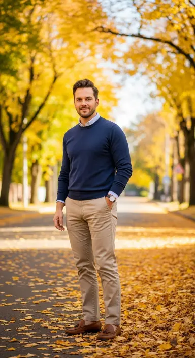 Khakis with a Navy Sweater