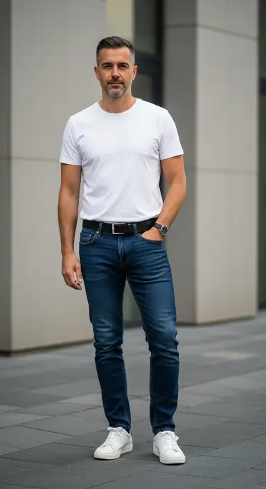 White Tee and Dark Jeans