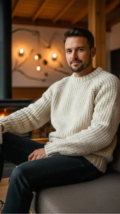 Chunky Knit Sweater with Dark Denim