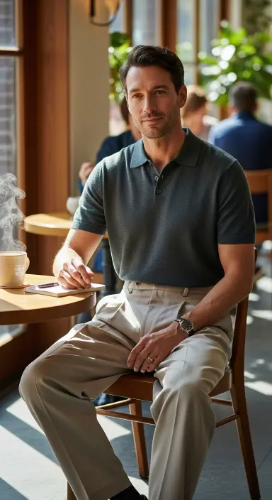 Knit Polo with Pleated Trousers