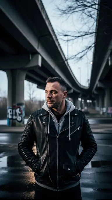 Leather Jacket With Layered Hoodies