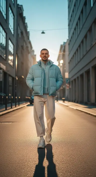 Pastel Puffer Jacket with Wide-Leg Pants