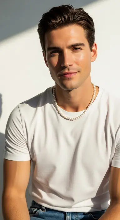 Pearl Necklace with White Tee and Jeans