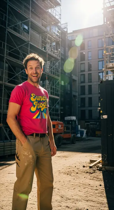 Pink Graphic Tee with Carpenter Pants