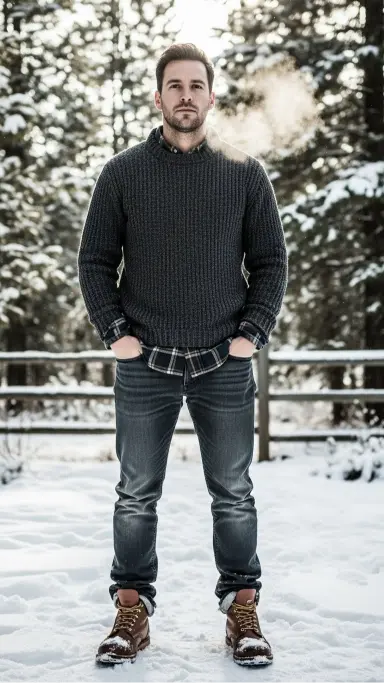 Sweater Over a Flannel Shirt