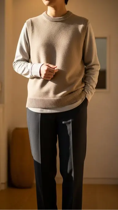 Sweater Vest with Full-Sleeve Shirt