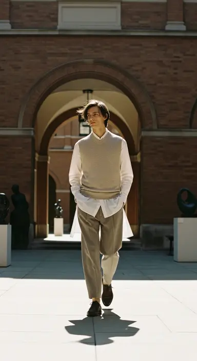 Sweater Vest Over Long Shirt