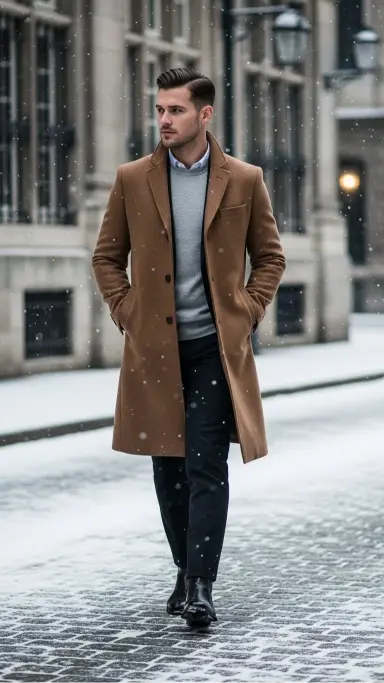 The Classic Wool Overcoat with a Cashmere Sweater