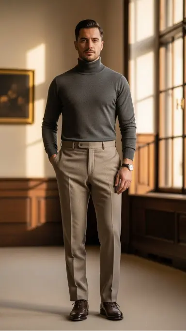 Turtleneck Sweater with Tailored Trousers