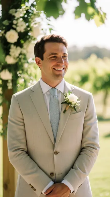 Beige or Cream Suit for Summer Weddings