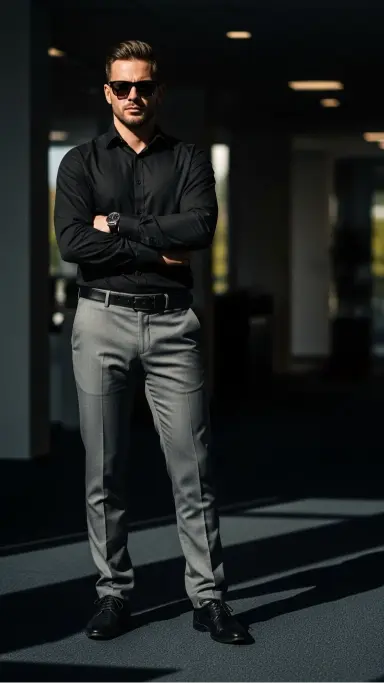 Black Formal Shirt with Grey Pants