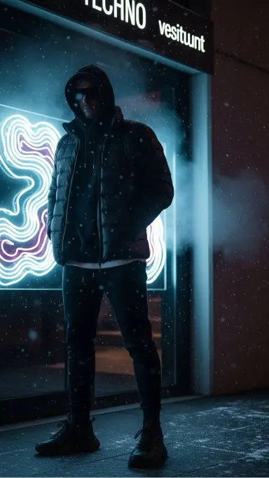 Black Puffer Jacket With All-Black Streetwear Layers