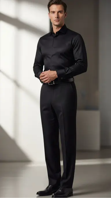 Black Shirt with Black Tailored Trousers
