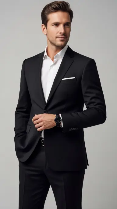 Black Suit with Minimal Accessories
