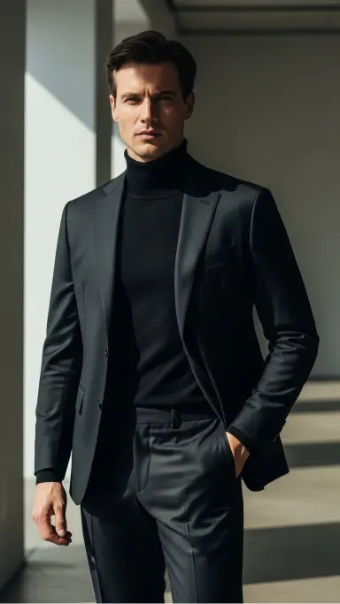 Black Suit with a Black Turtleneck