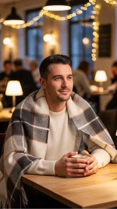 Blanket Scarf With a Simple Crewneck Sweater