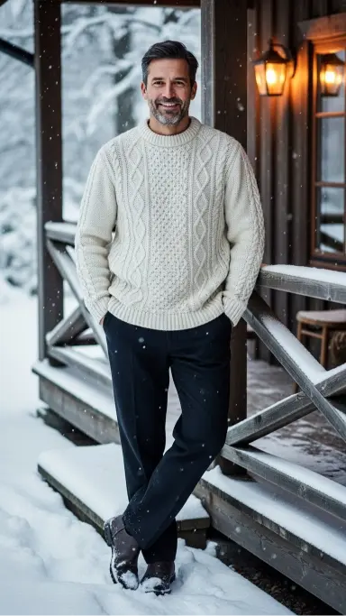 Cable Knit Sweater with Straight-Fit Pants
