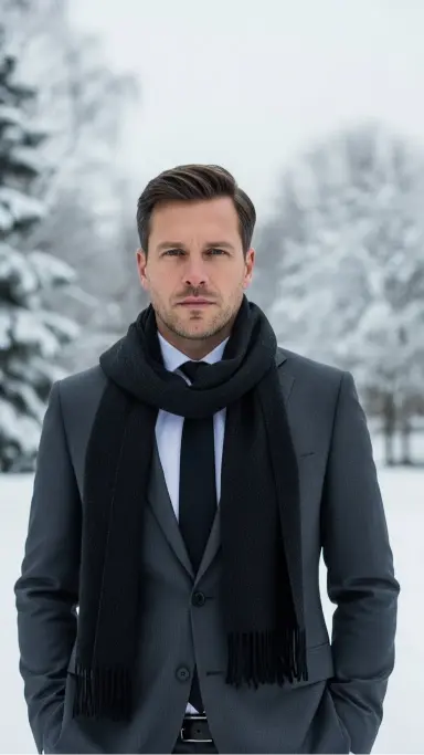 Charcoal Suit with a Wool Scarf