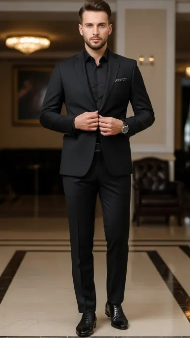 Classic Black Suit with a Black Dress Shirt