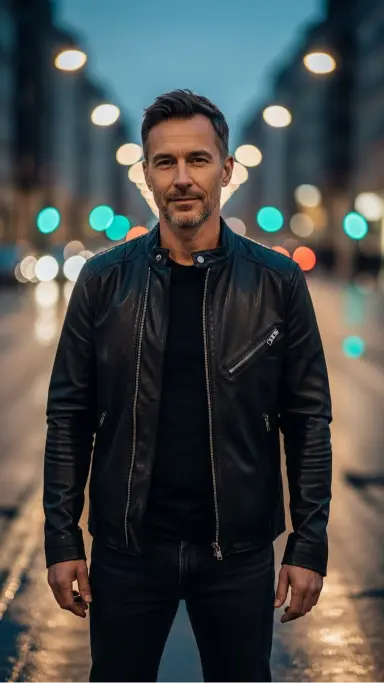 Classic Leather Jacket With Dark Tones