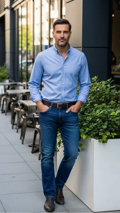Dark Jeans With a Button-Down Shirt