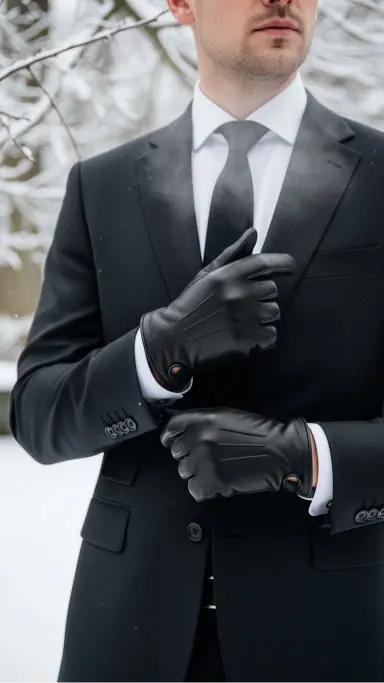 Formal Suit with Leather Gloves