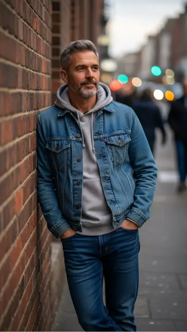 Hoodie Layered With a Denim Jacket