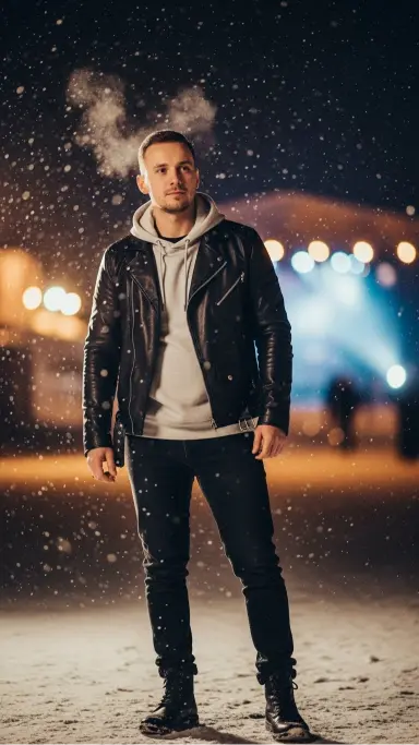 Layered Hoodie Under a Leather Jacket