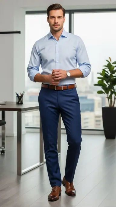 Light Blue Shirt with Navy Blue Pants