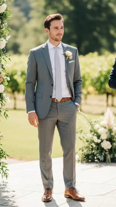 Light Gray Suit for Daytime Weddings