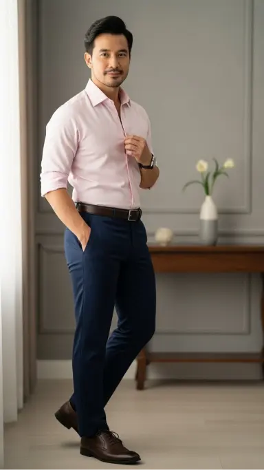 Light Pink Formal Shirt with Dark Pants