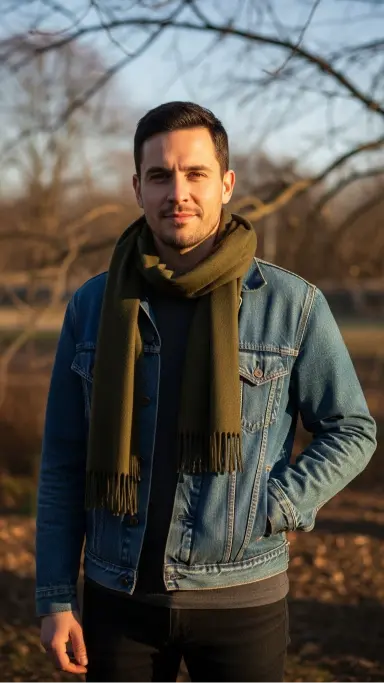 Lightweight Wool Scarf With a Denim Jacket