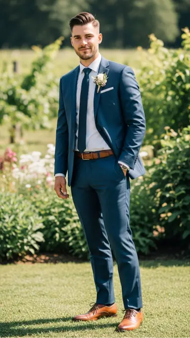 Navy Blue Suit for a Modern Wedding Look