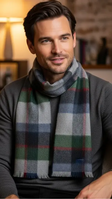 Patterned Scarf With a Solid-Colored Sweater