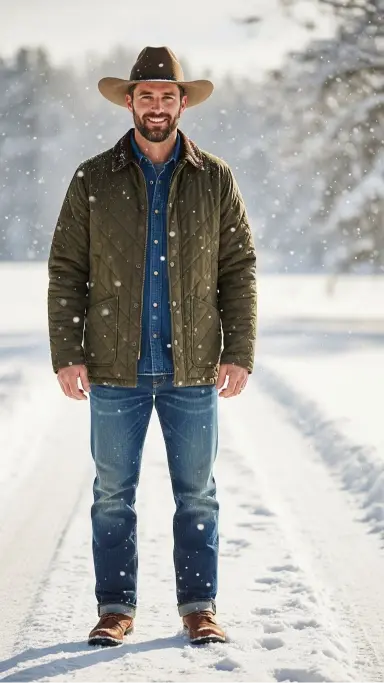 Quilted Jacket With Straight-Leg Jeans