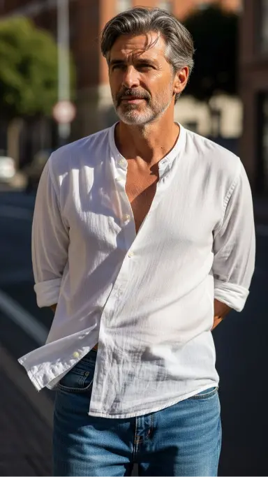 Loose-Fit Denim with a Flowing Shirt