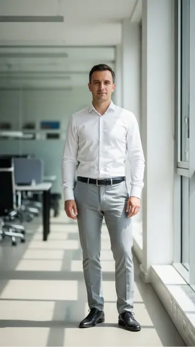 White Shirt with Grey Trousers